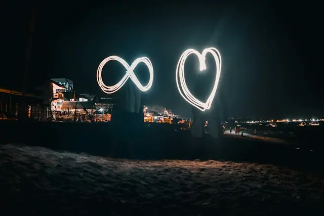 Infinity symbol and love heart in LED wire